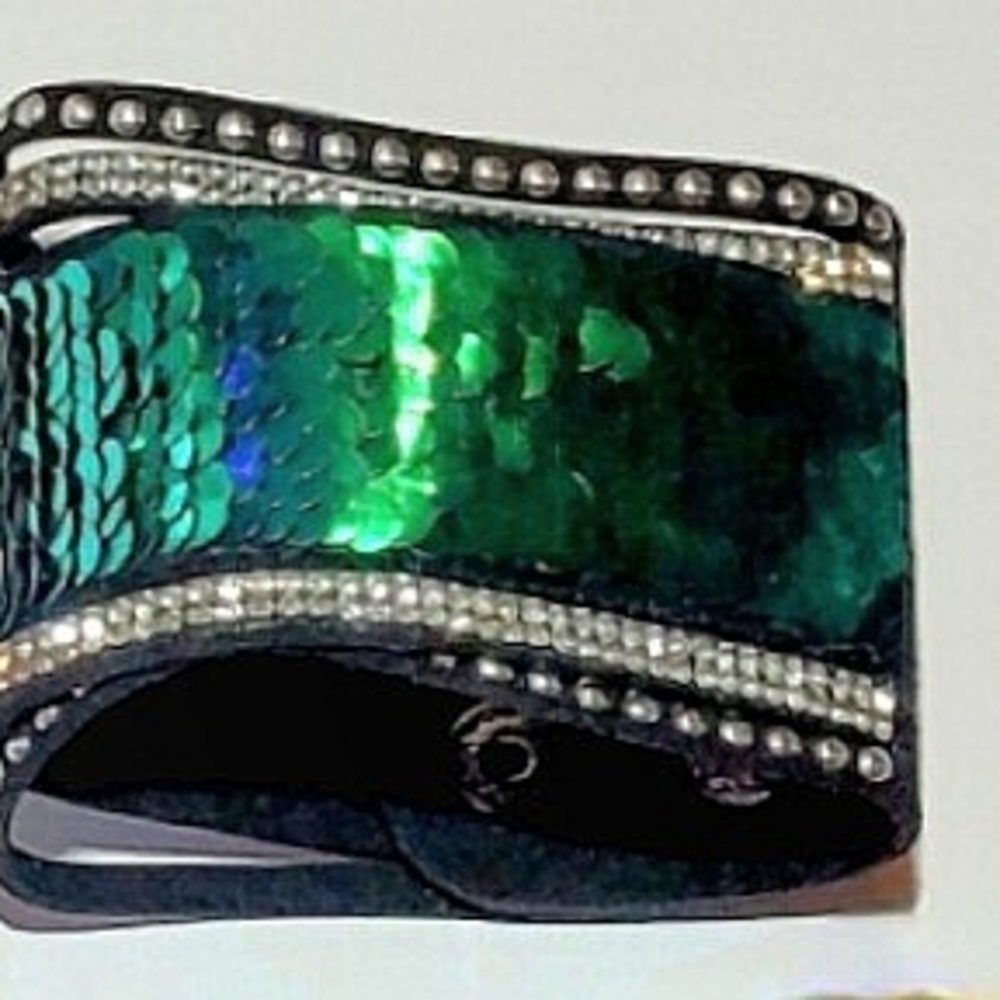 Green Sequin and Black Beaded Bracelet